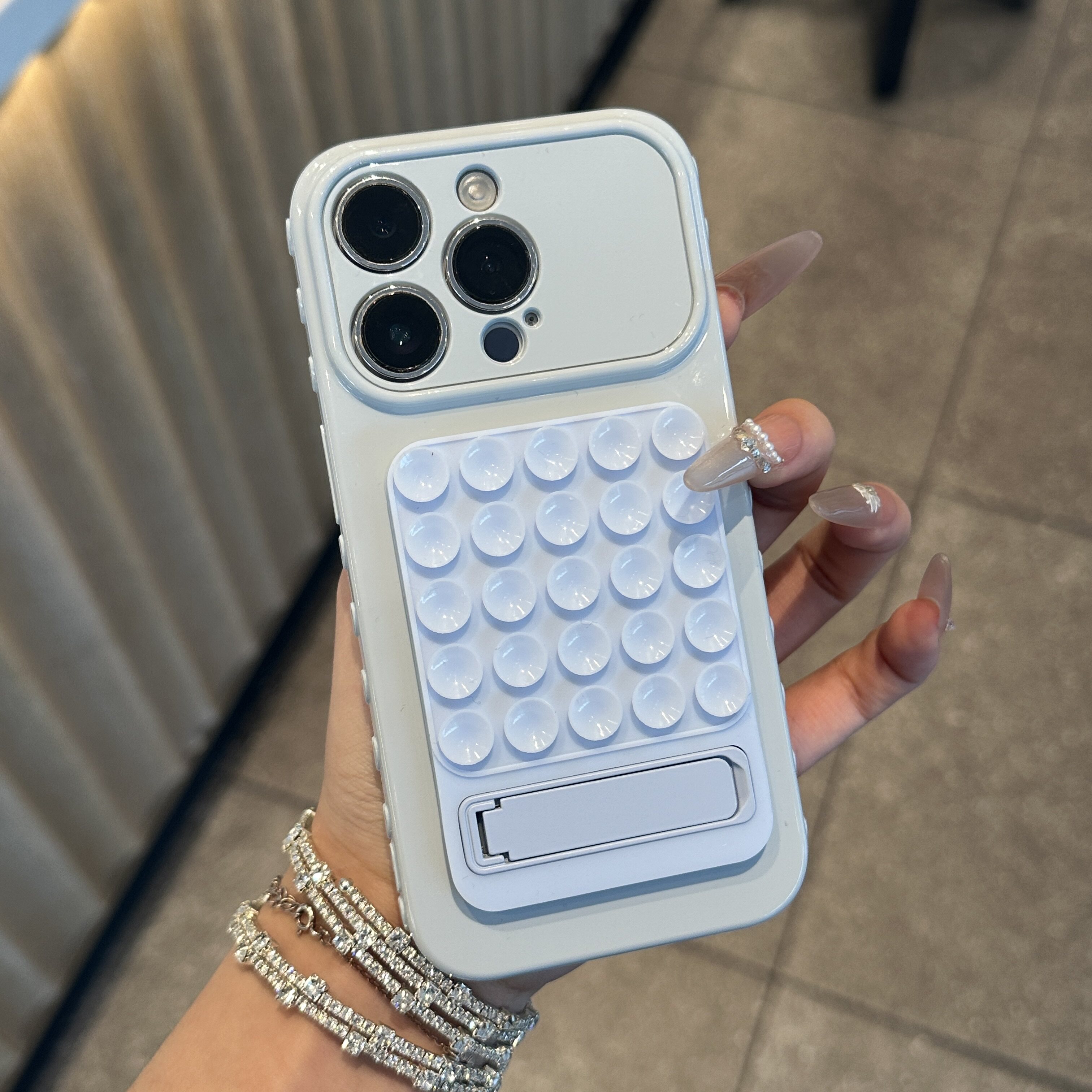 蓝色吸盘支架适用苹果17promax侧面爱心手机壳iPhone16/15pro小众创意14/13pro全包防摔壳12可爱卡通11女款套