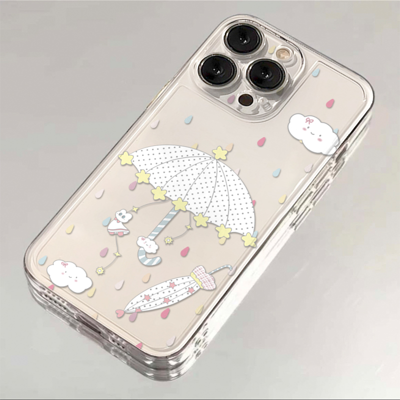 彩色雨滴星伞适用苹果16promax太空手机壳透明iPhone15/14/13/12/11个性xs/xr华为P70vivo小米15PROoppo新款