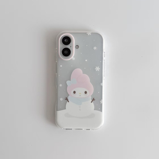 雪人美乐蒂适用苹果17/16promax透白小麦壳iPhone15pro新款14plus小众创意13pro磨砂肤感12pro全包软套11女款