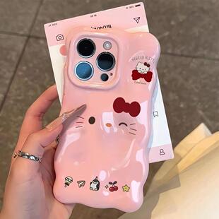 涂鸦凯蒂表情适用苹果17promax\精孔石头手机壳iPhone16plus全包防摔17/16/15/14/13/12pro小众创意AIR女款11