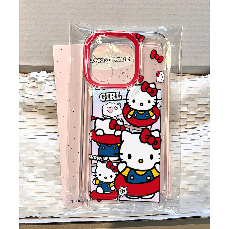 红色泳圈凯蒂适用苹果17promax太空手机壳透明iPhone16/15/14/13/12/11可爱卡通xr华为P70vivo小米15oppo新款