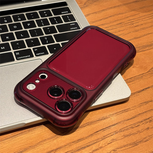 酒红色适用苹果18promax气囊大视窗手机壳iPhone17/16/15/14pro简约个性14/13/12全包防摔13pro卡通新款air套