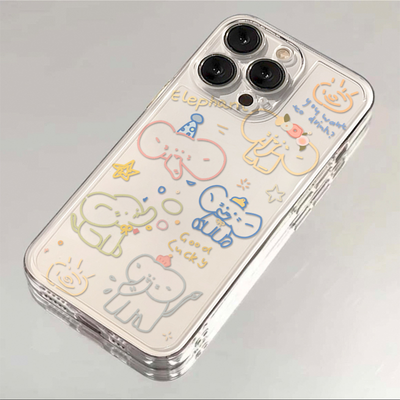 简笔彩线条小象适用苹果16promax太空手机壳透明iPhone15/14/13/12/11个性x/xr华为P70vivo小米15PROoppo新款