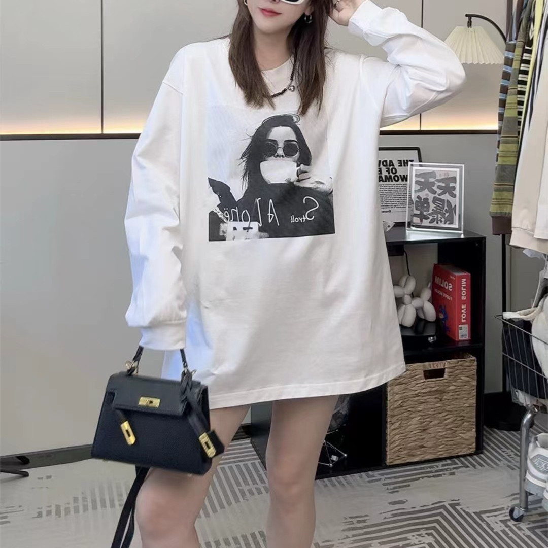 欧货洋气女装白色印花宽松