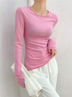 T恤小衫 圆领长袖 打底衫 防晒衫 显瘦百搭超 欧货新款 时尚 糖果色净版
