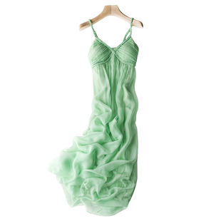 连衣裙女白色吊带气质真丝裙子海边度假海滩沙滩裙长款桑蚕丝夏