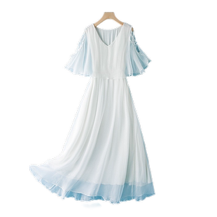 真丝连衣裙沙滩裙女夏季三亚海边度假显瘦温柔气质桑蚕丝超仙长裙