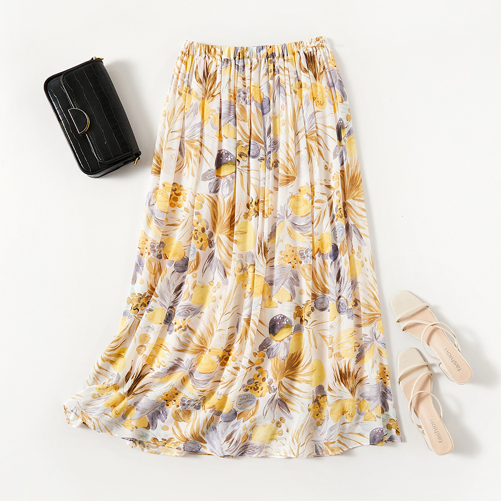 限价388！！秋菊a字裙双绉真丝桑蚕丝印花夏季半身裙81132