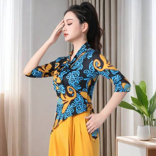 新款拉丁舞上衣女摩登舞练功服