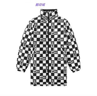 VANS范斯棋盘格黑色两面穿长款冬季羽绒服VN0A54I3BLK