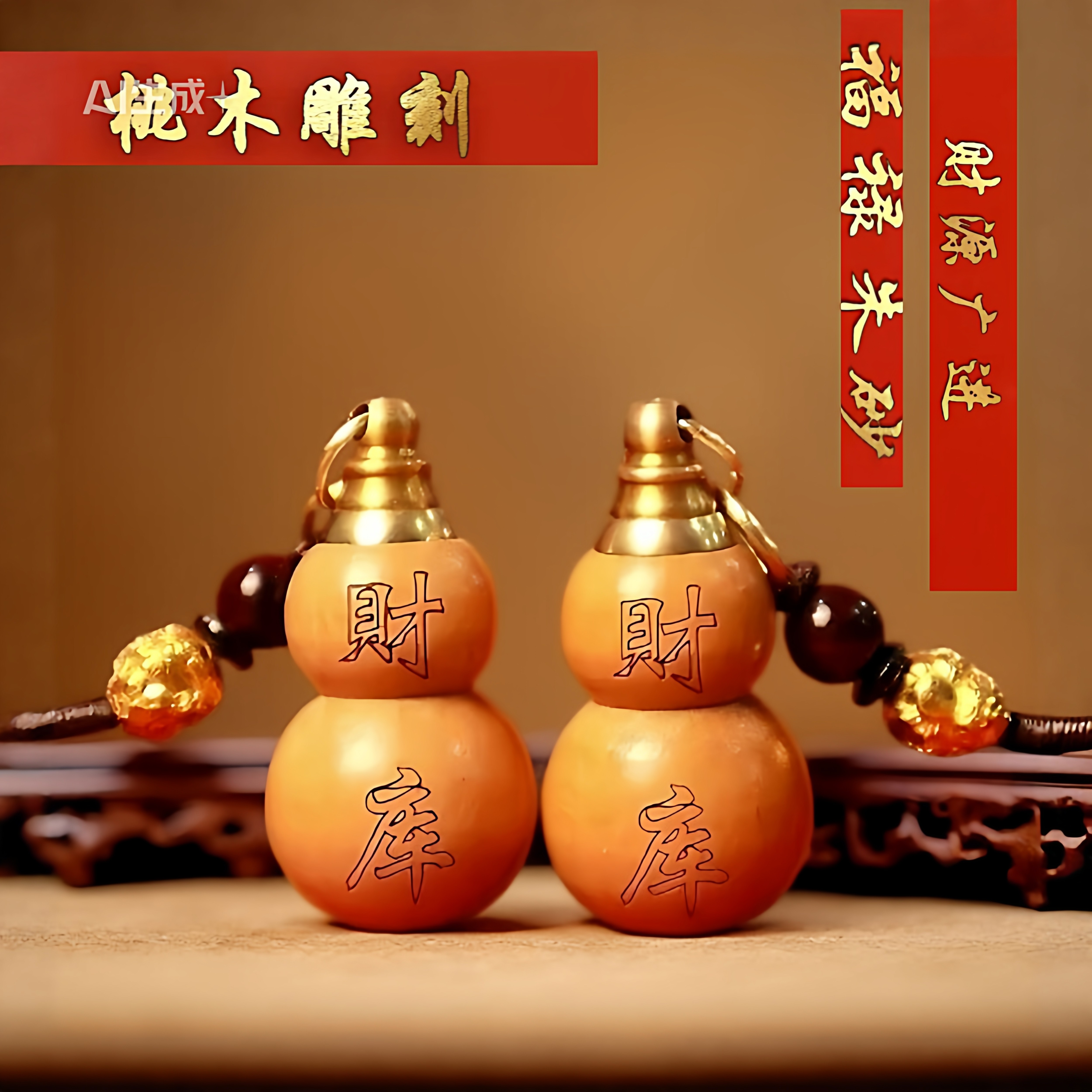 普陀桃木朱砂葫芦吊坠空瓶可开装朱砂紫金砂天然原木福禄钥匙扣件