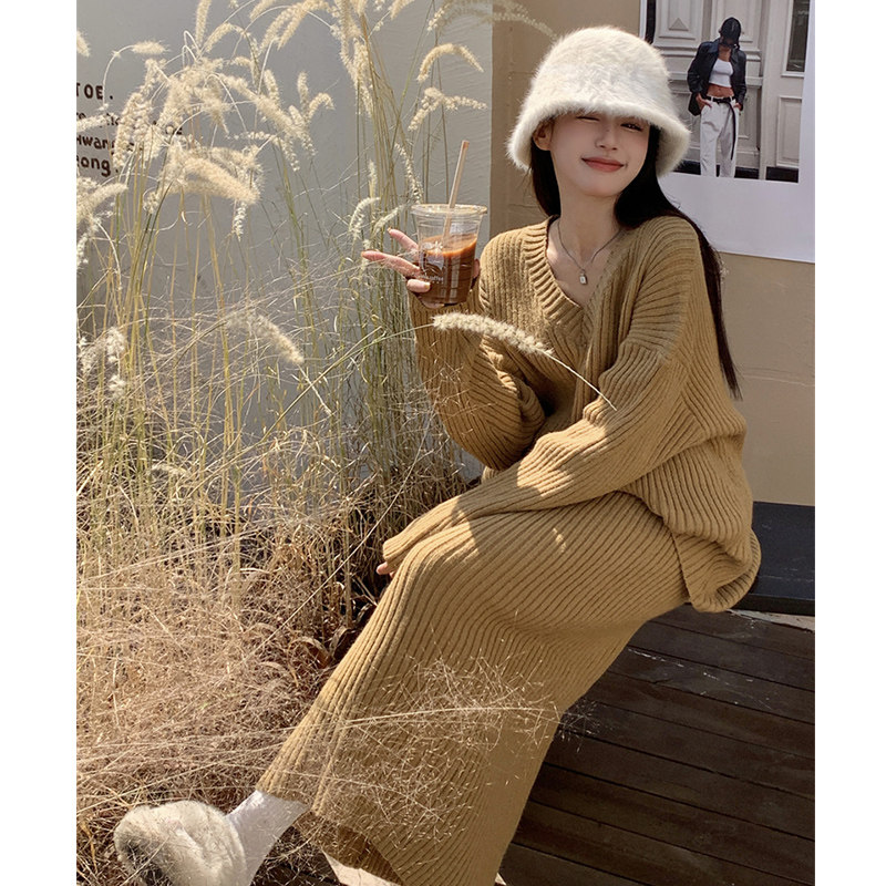 慵懒小香风加厚针织毛衣半身裙套装女高级感秋冬季新款显瘦两件套,女装/女士精品,时尚套装,淘宝优惠券,粉丝福利购,淘宝优惠卷