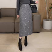 蝴蝶结刺绣羊毛呢半身裙女冬季 2025新款 气质直筒裙高腰a字包臀裙