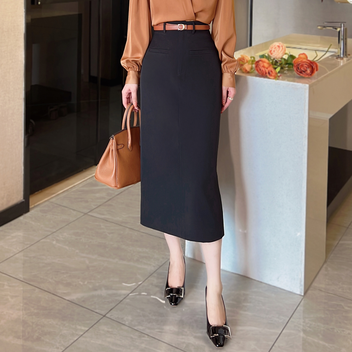 【特惠清仓】假口袋西装直筒裙高腰显瘦a字裙半身裙气质包臀裙