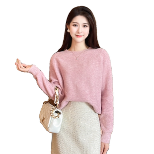 亮片圆领毛衣女秋冬2025新款黑色长袖内搭打底衫套头针织上衣6705