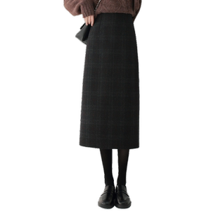羊毛呢半身裙女冬季2026新款中长款高腰复古格子a字裙直筒呢子裙