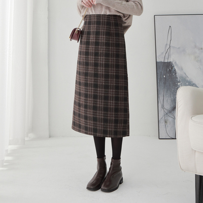 羊毛格子半身裙女冬季2025新款