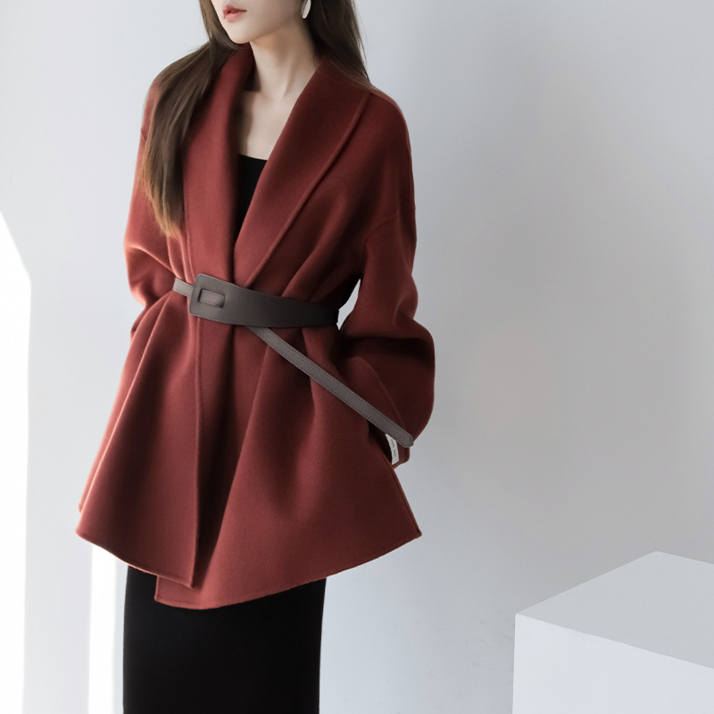 2025秋冬收腰系带廓形毛呢外套