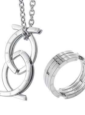 亲吻鱼变形钛钢戒指个性男项链