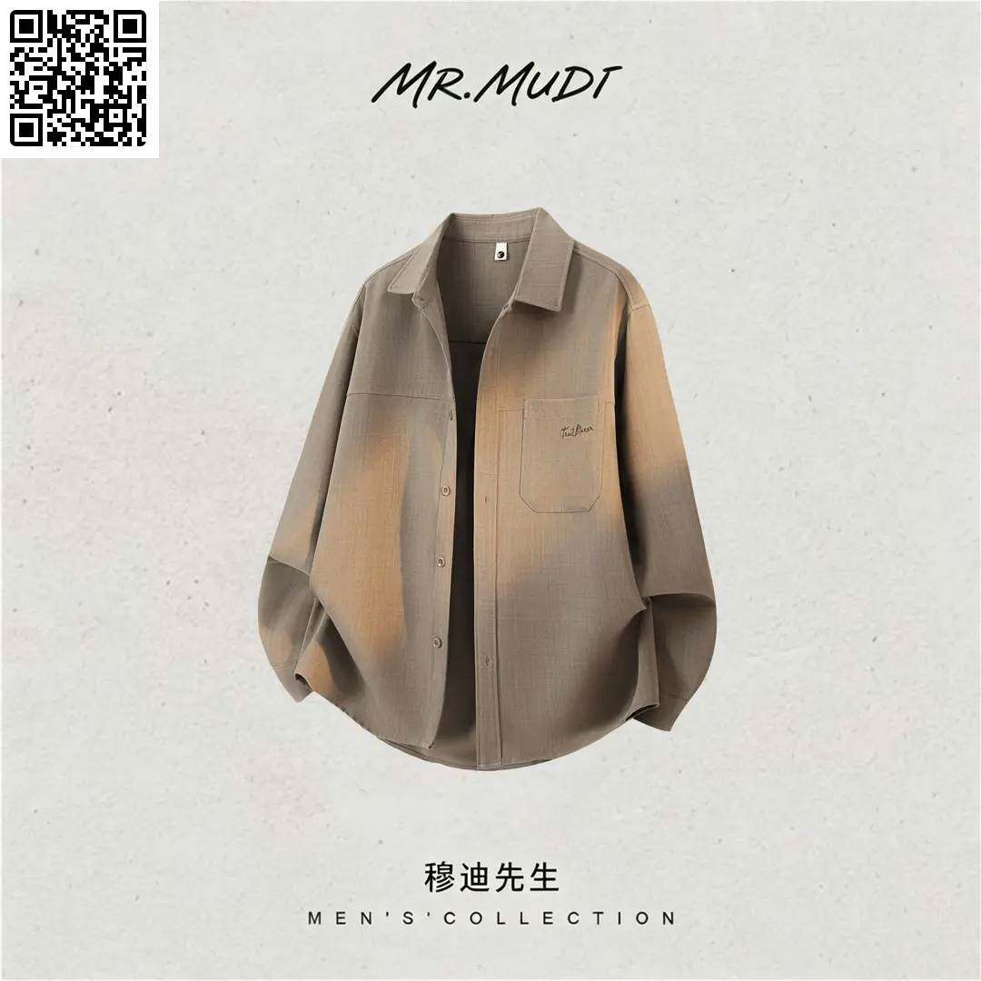 MR.MUDI/穆迪先生2026新款春秋宽松翻领男士衬衫日系长袖休闲衬衣