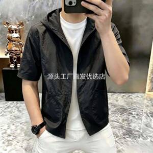雪溪高奢夏季男士连帽短袖2026新款潮牌时尚衬衫休闲百搭痞帅外套
