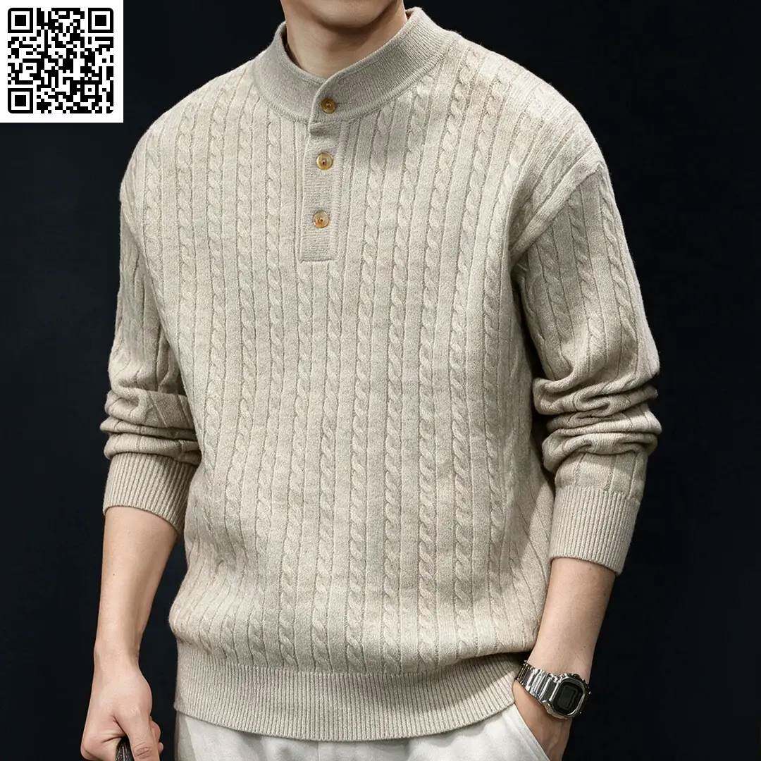 MR.MUDI/穆迪先生坑条纹理编织半开领毛衣男秋冬软糯慵懒针织上衣