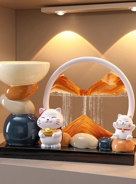 招财猫石来运转收纳玄关摆件入户客厅酒柜电视柜家居装饰品乔迁钥