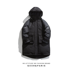 男装 胖子连帽撞色工装 加肥加大号男士 长款 外套 羽绒服冬季 GxxH大码