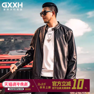 防风夹克机车服 潮牌加肥加大皮衣外套潮胖子宽松长袖 GxxH大码 男装