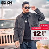 GxxH大码 毛呢大衣男翻领宽松加肥加大号男胖子中格子风衣夹克 男装