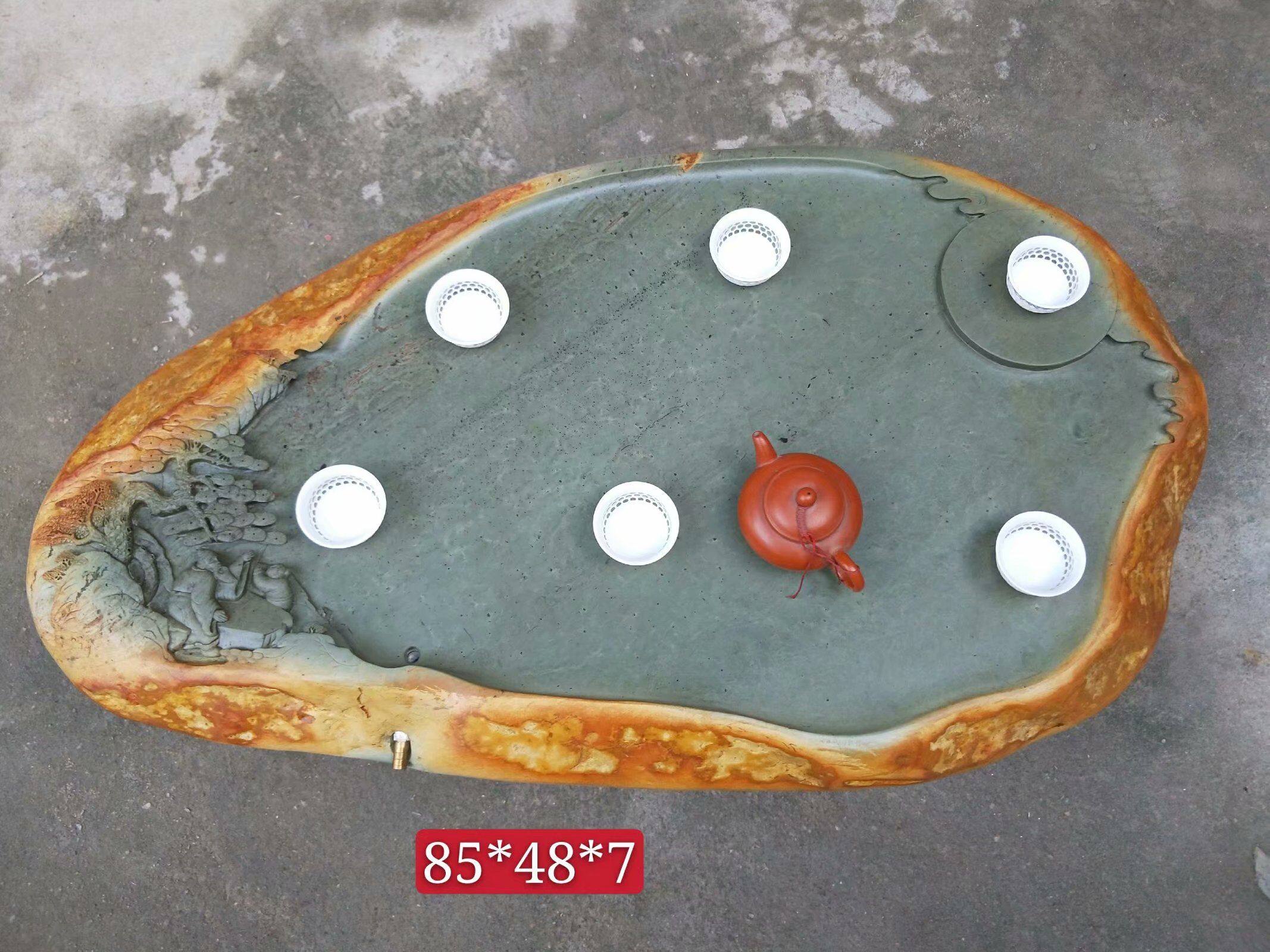 端砚茶盘,绿端石茶台,风水轮流转,家用茶海茶台,流水鱼缸家用