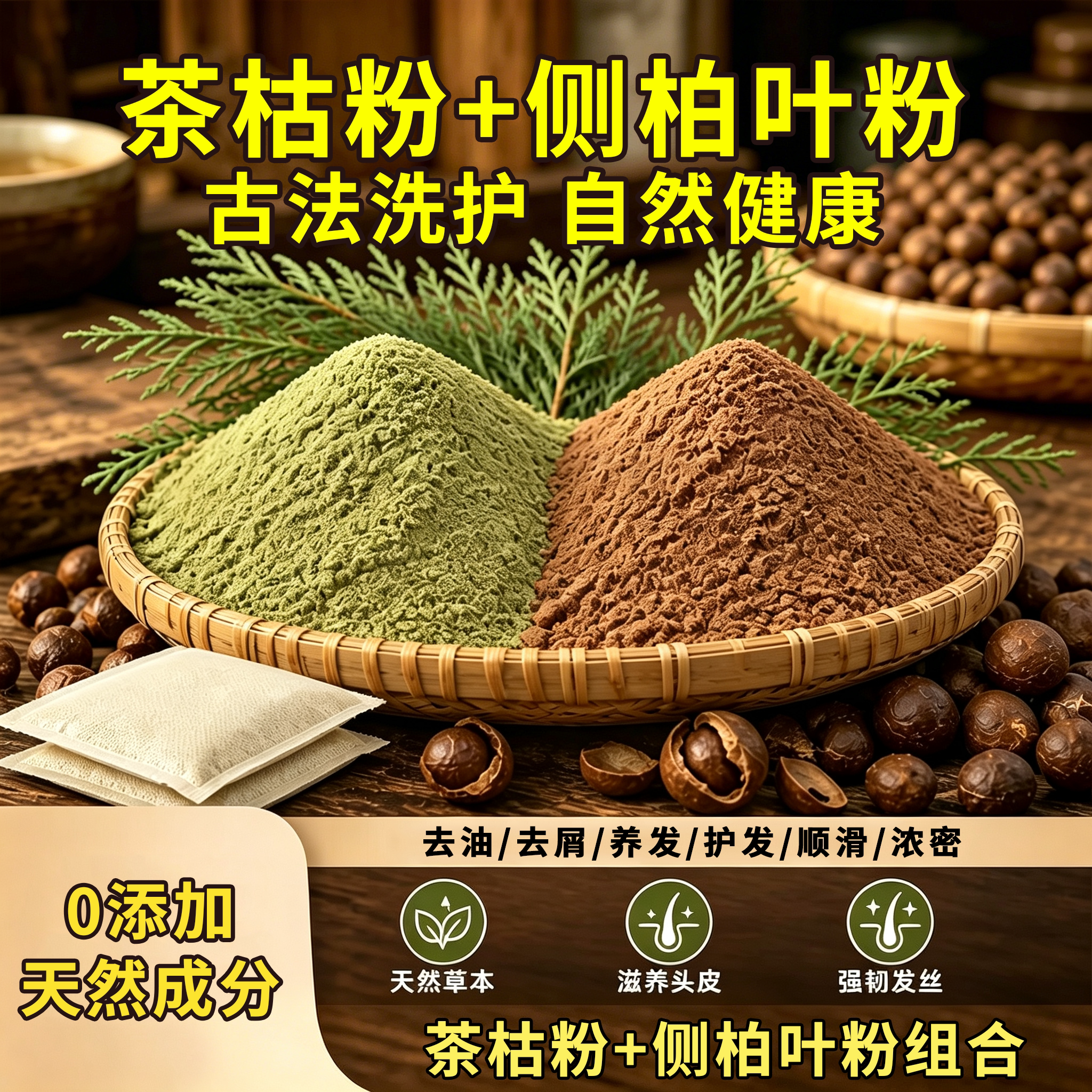 老树天然茶枯粉侧柏叶 防断发控油去屑养护头皮茶籽粉囤货专用