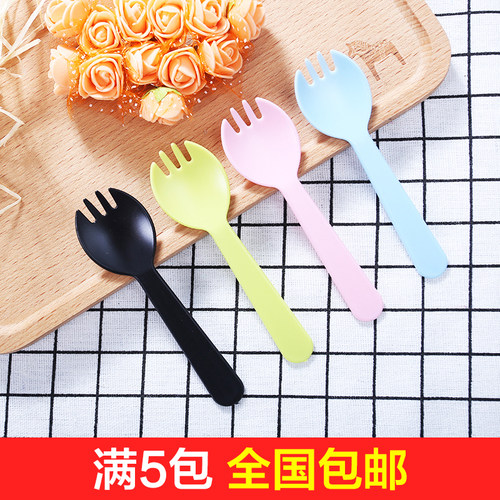 塑料一次性勺子 叉子 叉勺 水果叉 蛋糕叉独立包装甜品勺刀叉餐具