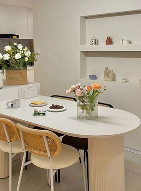 北欧白色藤编奶油风餐椅家用法式轻奢侘寂复古餐桌椅简约中古凳子