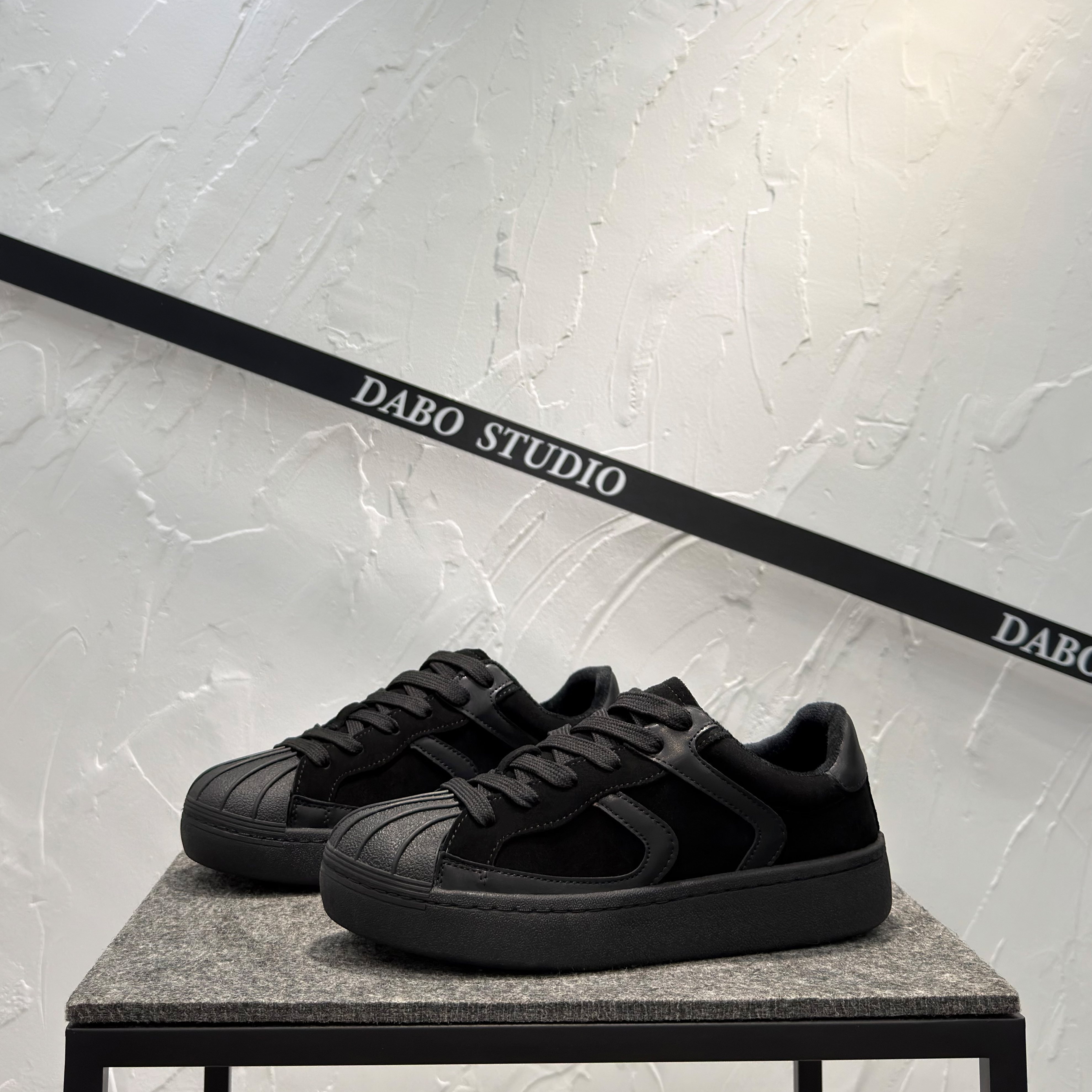 真皮贝壳头板鞋软底系带休闲男鞋