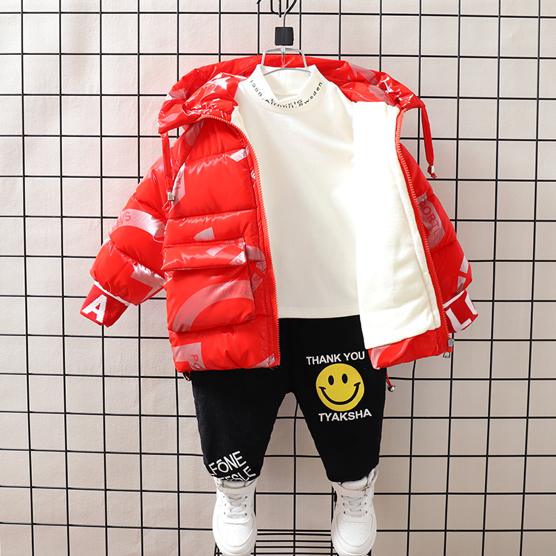 新款男宝宝加绒加厚冬亮皮棉服