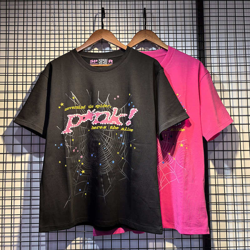 跨境高品质Sp5der t-shirt蜘蛛网美潮嘻哈歌手同款T恤男纯棉短袖
