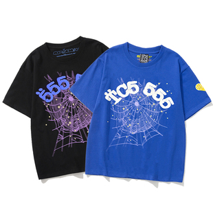 发泡字母555555情侣短袖 Sp5der 同款 Thug Shirt嘻哈歌手Young
