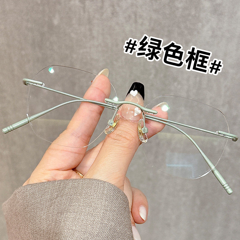 多边形超轻无框近视眼镜女