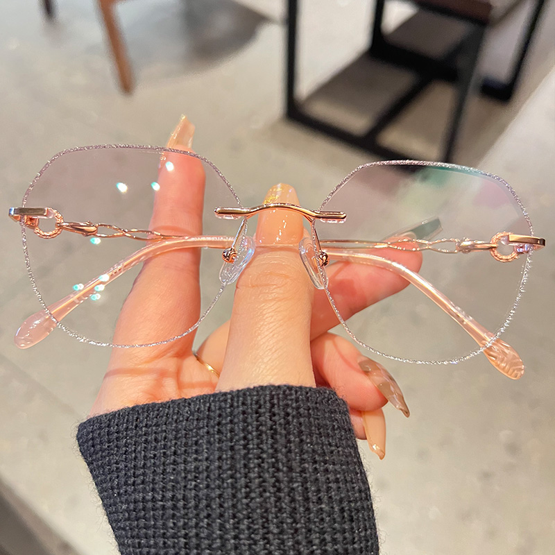 多边形无框近视眼镜女韩版潮可配度数网红素颜神器平光镜大框显瘦