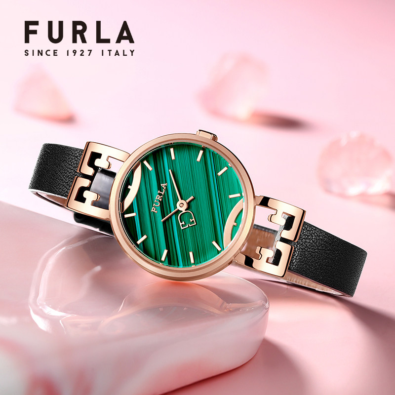 furla芙拉女表圆形小绿表时尚复古休闲石英手表女腕表r4251132506