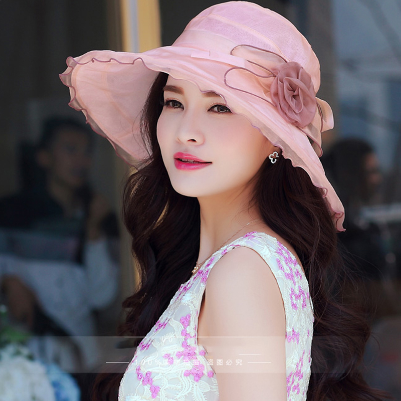 韩国防晒帽 潮流新款真丝帽蝴蝶结女士大沿帽子女夏天遮阳帽超轻