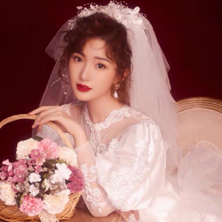 vintage 90年代港风森系复古头纱新娘结婚拍照头饰婚纱摄影楼跟妆