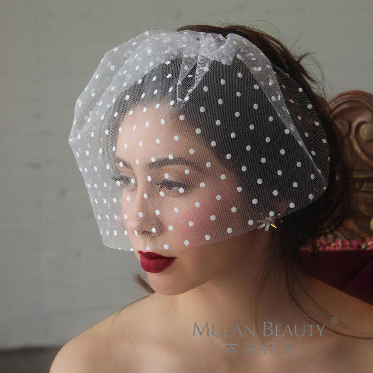 韩式简约唯美头纱面纱新娘婚纱配饰影楼写真旅拍跟妆造型波点短纱