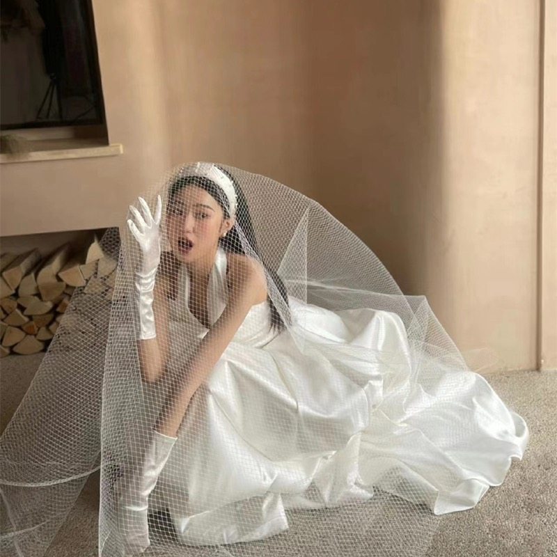 气质简约大网格头纱头饰diy配件材料新娘婚纱摄影写真凹造型改造