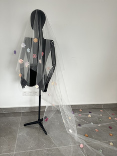 意大利进口韩国纱彩色花朵珍珠头纱影楼摄影造型森系超仙头饰硬纱
