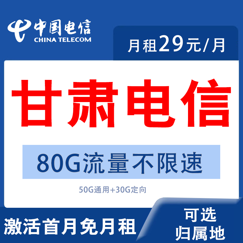 甘肃兰州嘉峪关金昌白银电信卡手机流量卡通用4G不限速低月租网卡