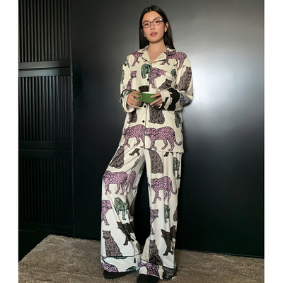 猫人亲舒绒睡衣女秋冬季加绒保暖高级感宽松阔腿海岛绒家居服套装