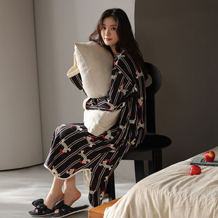 猫人睡衣带胸垫卡通睡裙女秋冬季薄绒加厚保暖长袖可外穿家居睡裙