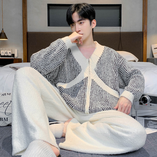 加绒加厚高级感拉链可外穿家居服 秋冬季 猫人男士 半边绒睡衣2025款